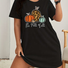 Halloween Lounge Dress Leopard Pumpkin Print Tee Nightdress