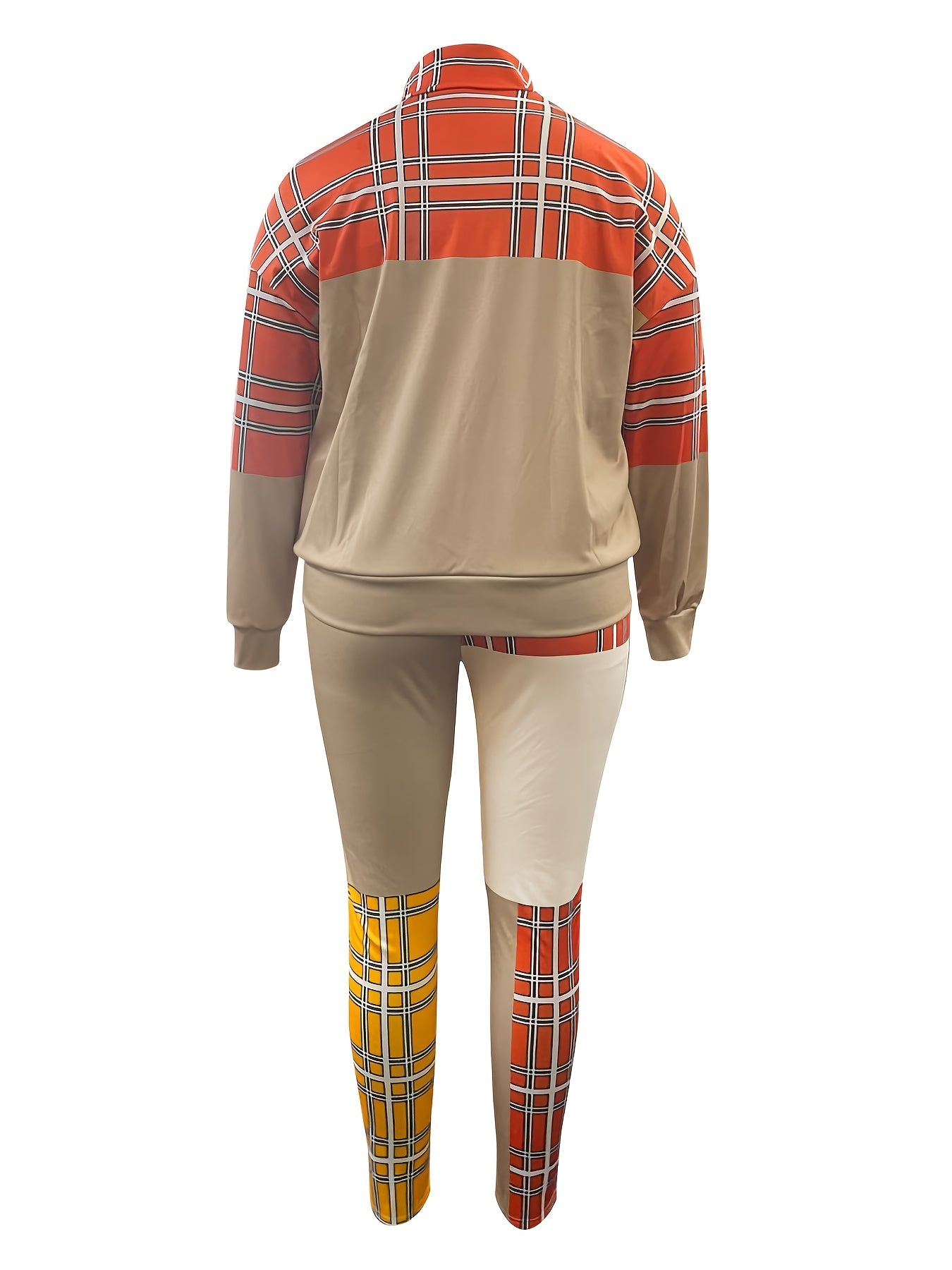 Colorblock Plaid Print Top & Pants Set