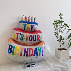 Colorful Candle Cake Aluminum Balloon Birthday Decoration