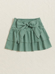 Girls Lace up Layered Casual Skirt Elastic Waist Cake Skirt