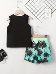 Boy's Sunglasses & Coconut Tree Print Tank Top Shorts Set