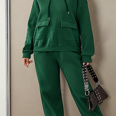 Solid Short Sleeve Hooded Sweatshirt & Joggers Set