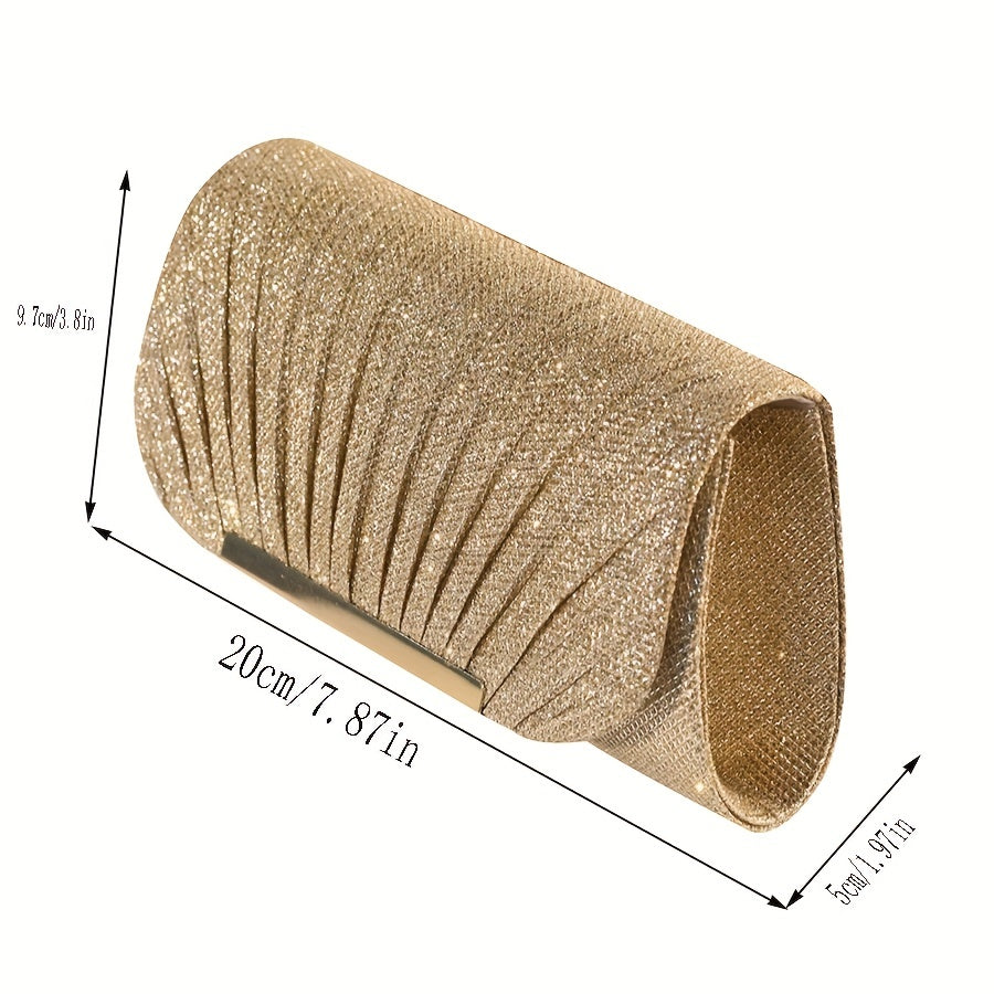 Ruched Evening Bag Metal Decor Clutch Prom Purse Women's Chain Handbag