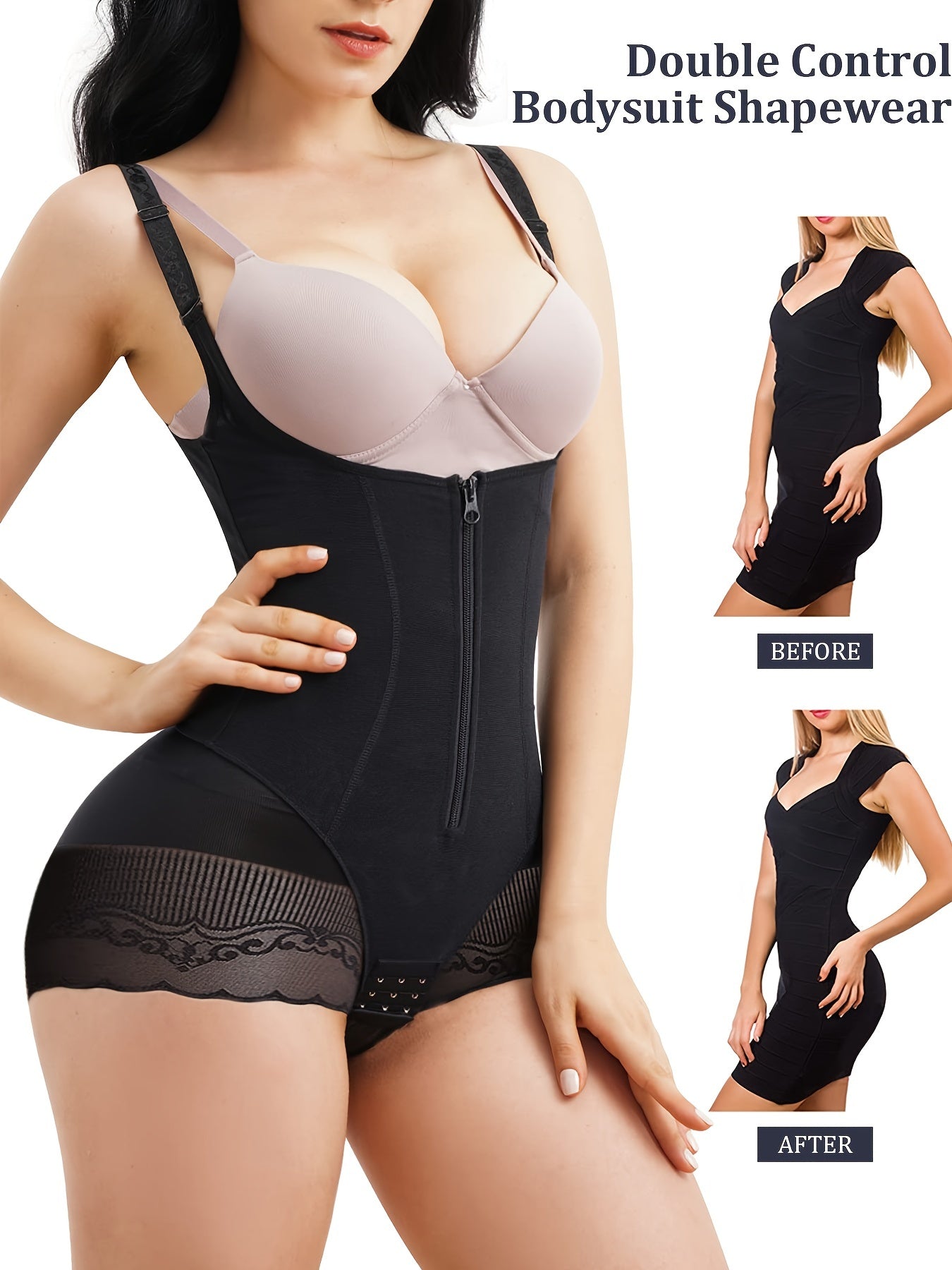 Lace Shaping Bodysuit Tummy Control Slimming Zip Up Body Shaper