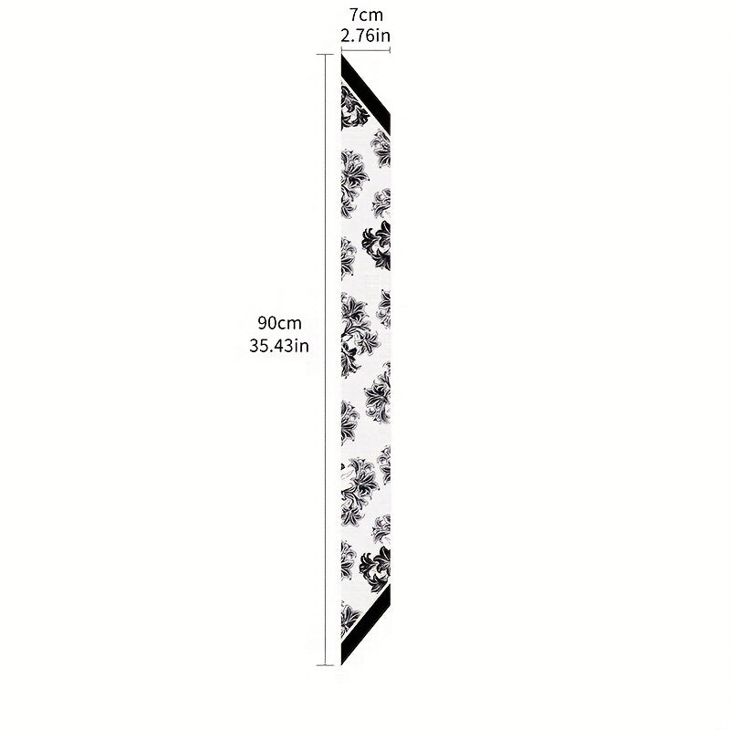 Plant Print Skinny Scarf Silky Long Ribbon Neckerchief Satin Twilly Scarf