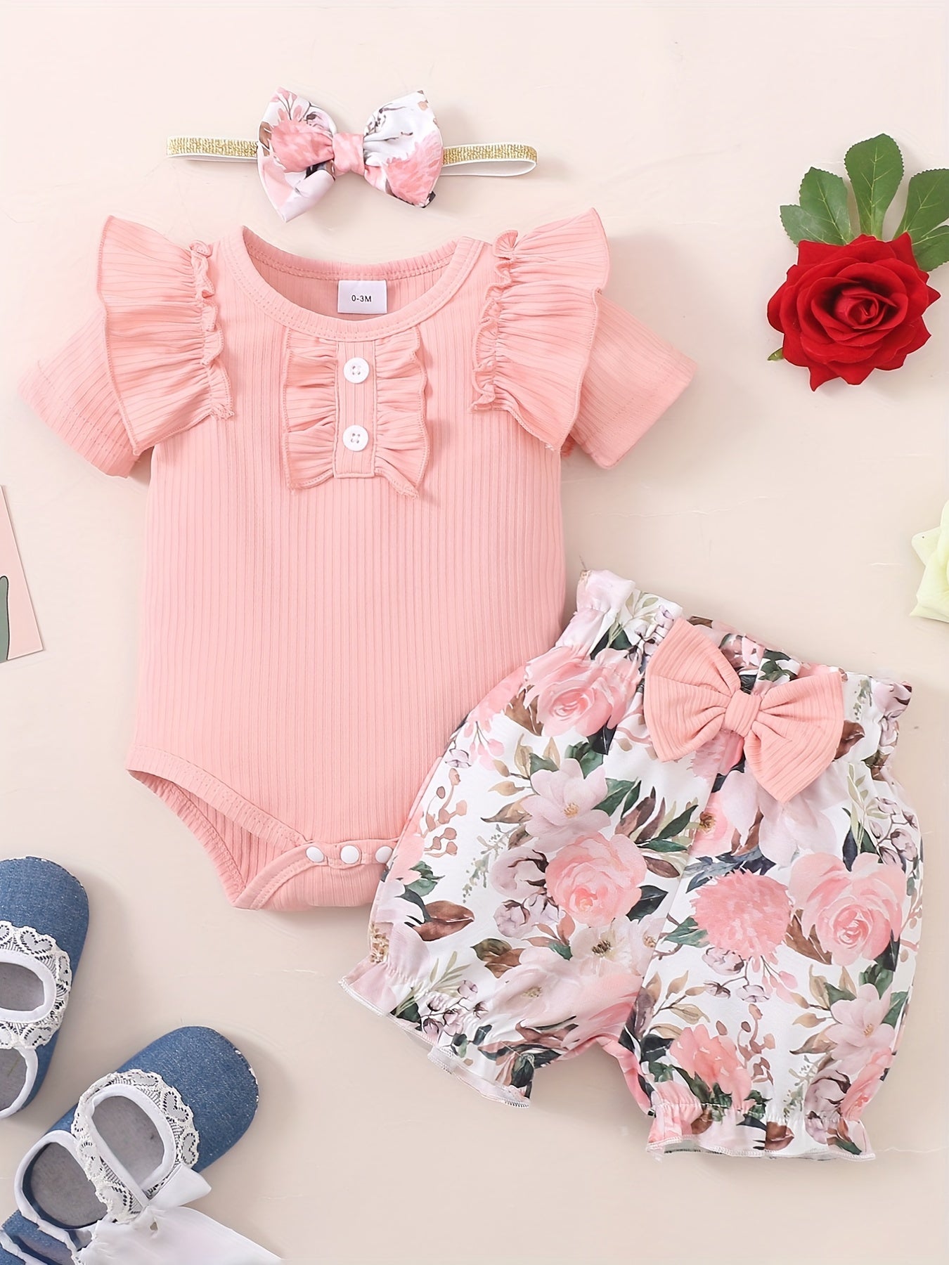 3pcs Baby's Ruffle Long Sleeve Bodysuit & Leopard Pants Set