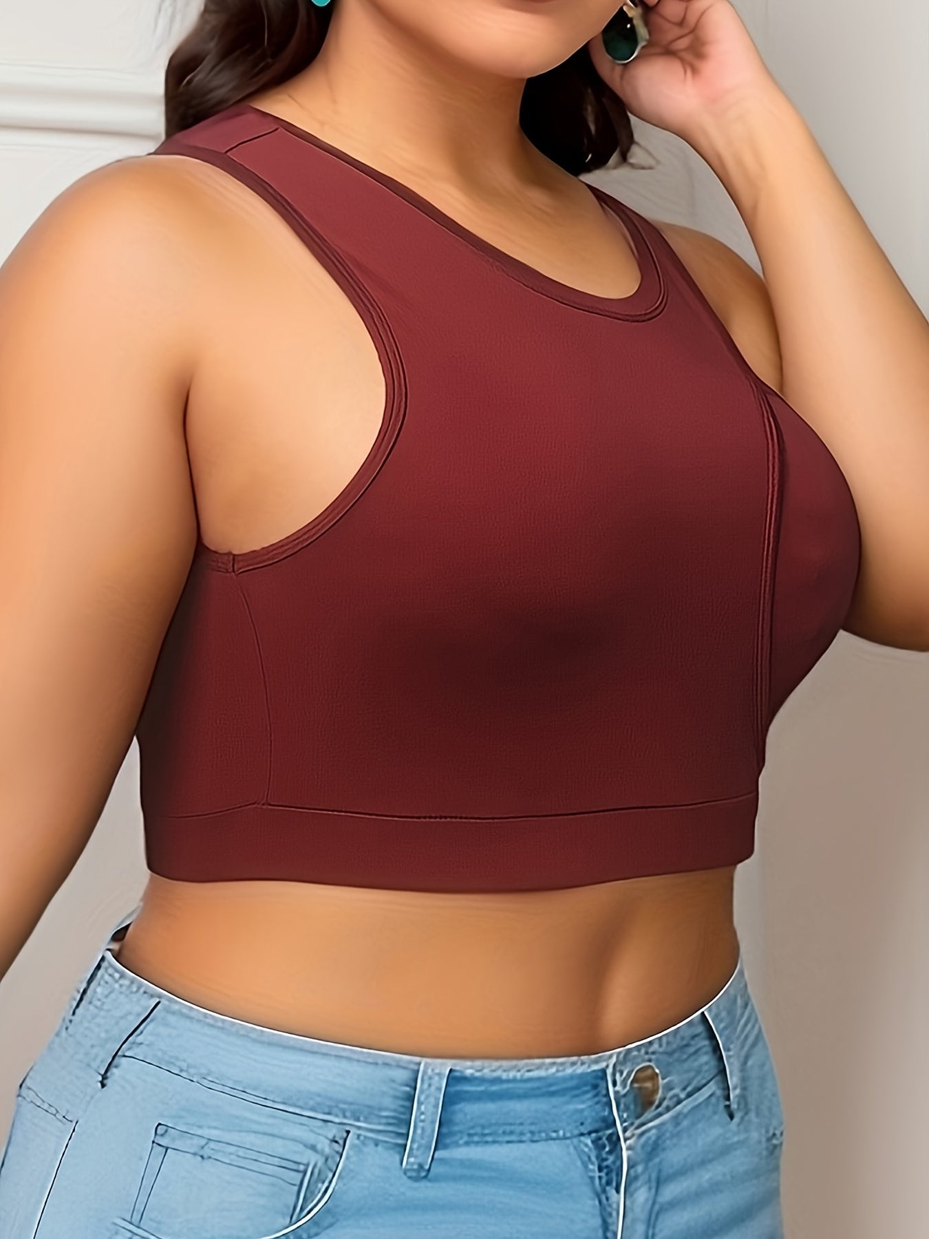 Sports Bra Women's Plus Solid Cut Out Round Neck Fitness Bra