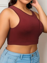 Sports Bra Women's Plus Solid Cut Out Round Neck Fitness Bra
