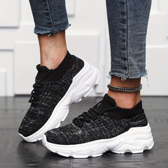 Breathable Running Shoes Elastic Lace Up Woven Casual Sneakers