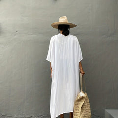 Solid Cover Up Shirt V Neck Loose Fit Non Stretch Beachwear Kimono