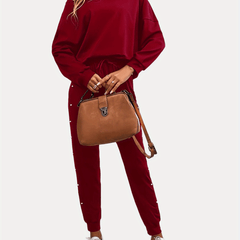 Beaded Decor Two piece Set Cold Shoulder Top & Joggers