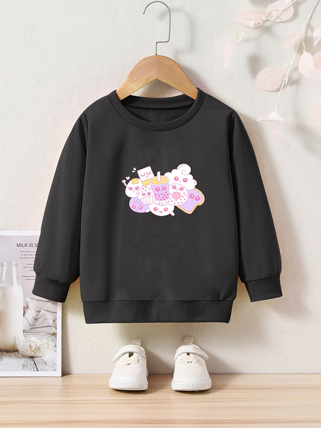 OERYUI Kids Milk Tea Graphic Sweatshirt Comfy Pullover