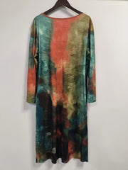 Tie Dye Long Sleeve Dress With Pockets