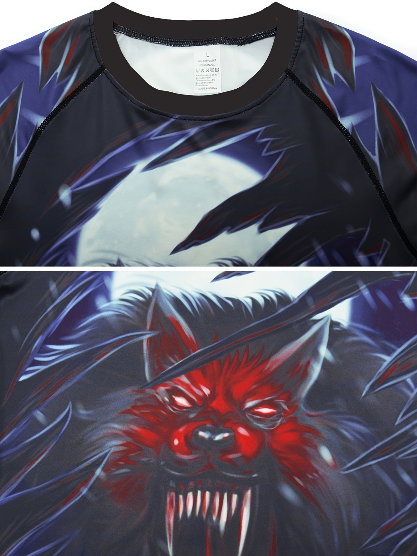 Men's Wolf Pattern Compression Crew Neck Shirt & Pants Set