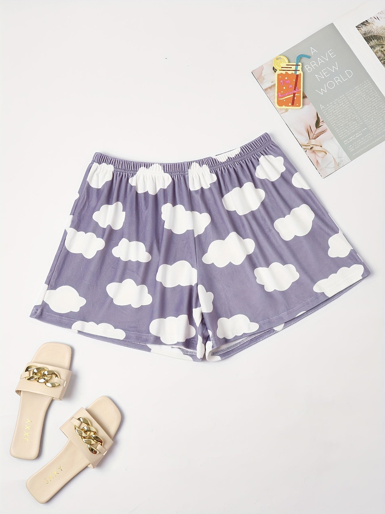 Cloud Print Flannel Loungewear Shorts
