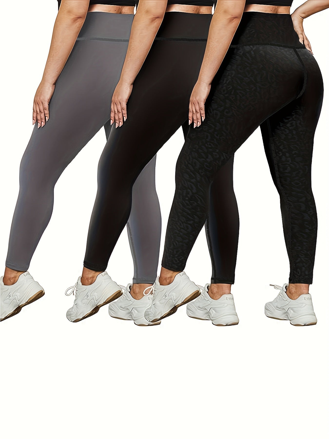 3 Pack Plus Size Camo Print High Rise Stretchy Running Yoga Pants