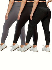 3 Pack Plus Size Camo Print High Rise Stretchy Running Yoga Pants