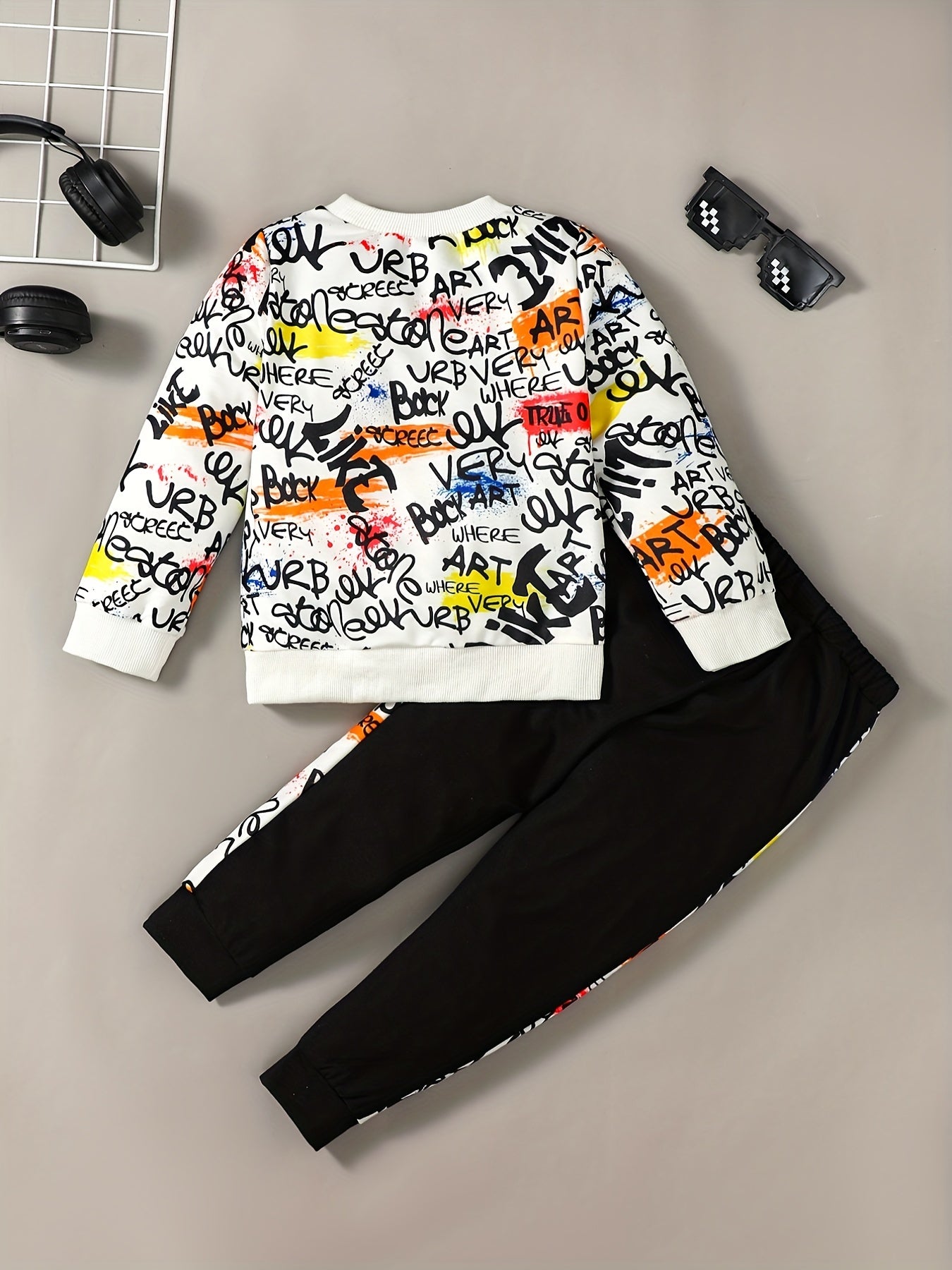 Boy's Graffiti Outfit 2pcs Set Street Style Kid's Clothes