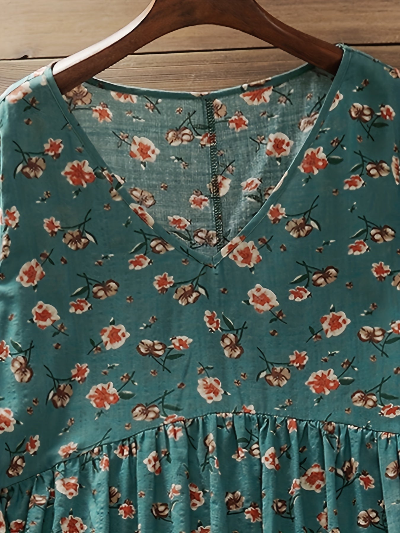 Women's Floral Print Short Sleeve V Neck Dress