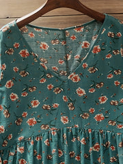 Women's Floral Print Short Sleeve V Neck Dress