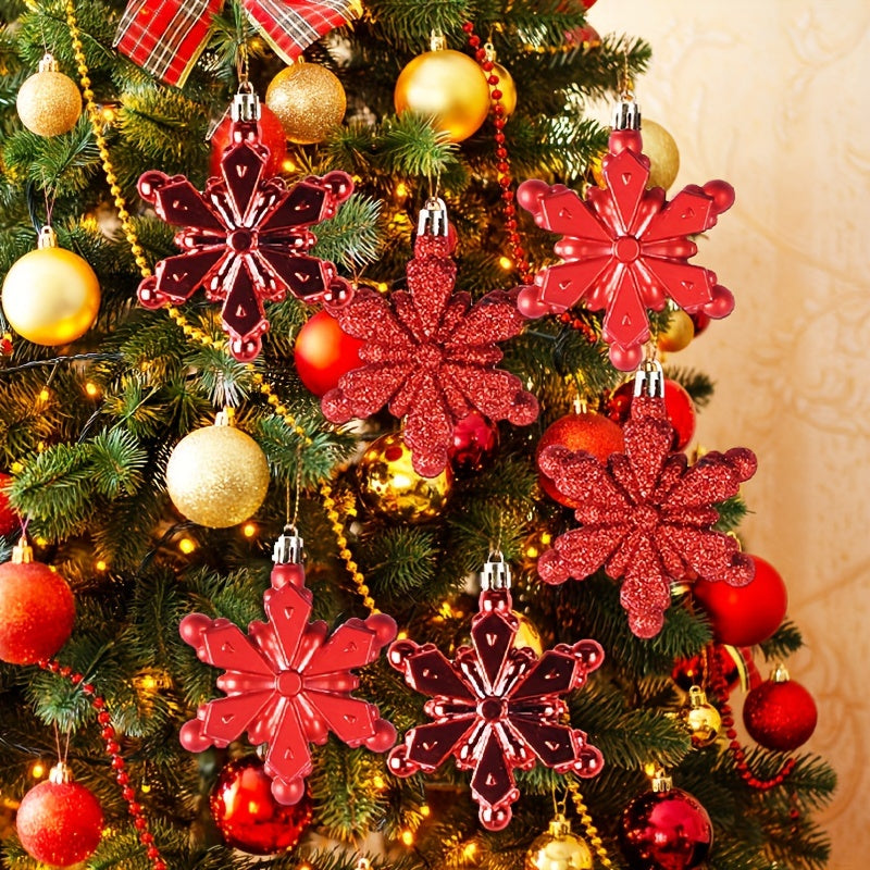 6pcs Red Snowflake Tree Pendant Christmas Decoration