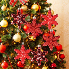 6pcs Red Snowflake Tree Pendant Christmas Decoration