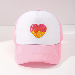 Pink Heart Embroidery Trucker Hat Cartoon Mesh Baseball Cap