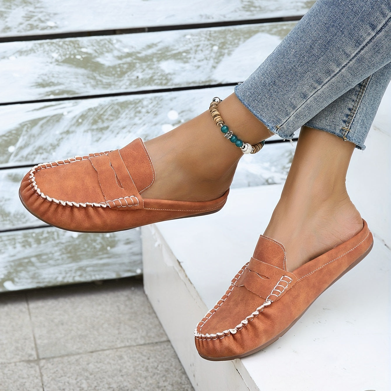 Women's Casual Flat Slip On Slide Sandals with Stitching Detail