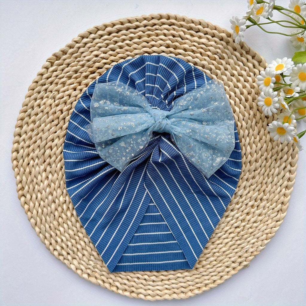 European American Soft Elastic Hat Baby Stripe Mesh Bow Girl Hat