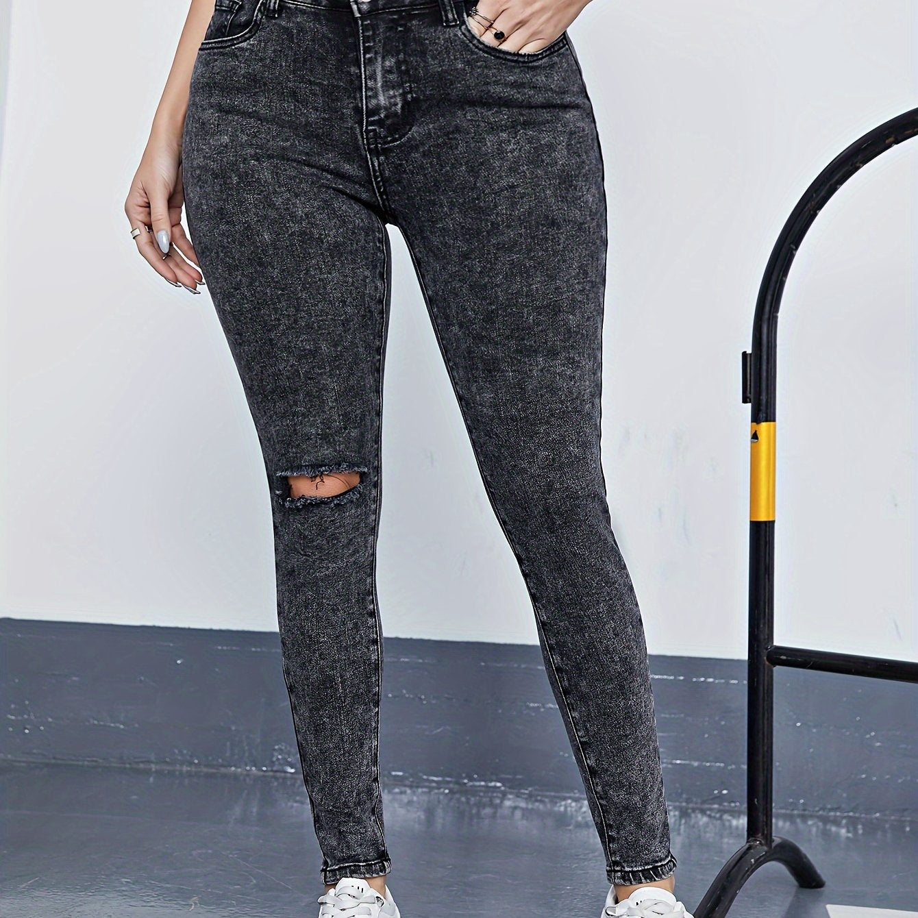 Ripped Button Fly Slim Fit Jeans