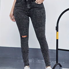 Ripped Button Fly Slim Fit Jeans