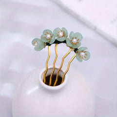Jade Flower Hair Pins Girls Hair Stick Retro Chignon Pin Hair Accessories Green