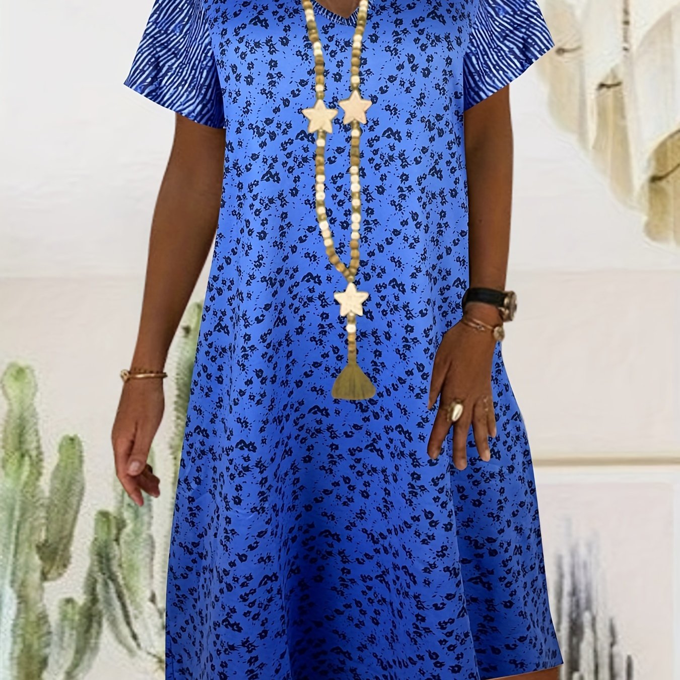 Women's Plus Ditsy Floral Print Casual Dress