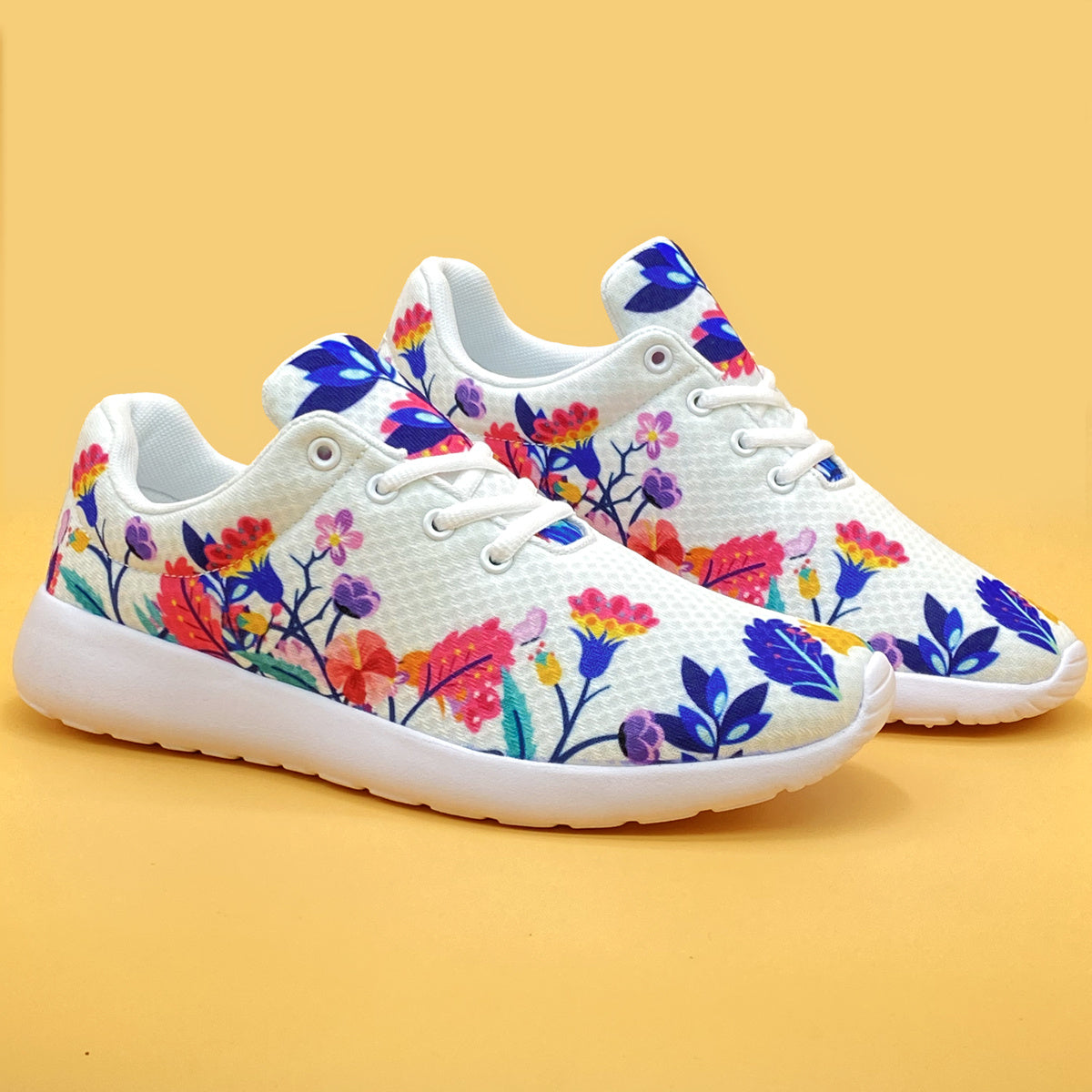 Women's Flower Pattern Mesh Running Shoes Lightweight Breathable Sneakers