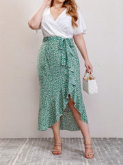 Colorblock Floral Ruffle Sleeve Dress