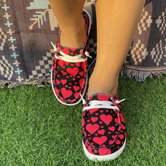 Red Heart Pattern Skateboard Shoes for Women, Lightweight Running Shoes