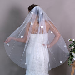 Romantic Flower Pearl Bridal Veil Headpiece