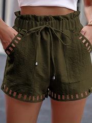 Paper Bag Waist Shorts Casual Contrast Trim Tied Women's Shorts