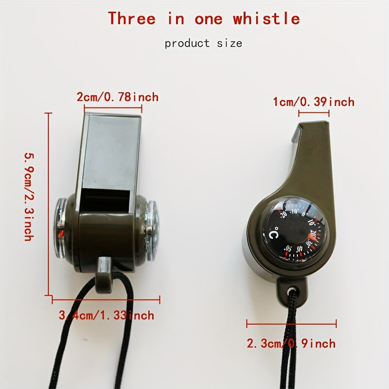 3-in-1 Emergency Whistle Compass Thermometer High Decibel Keychain Whistle