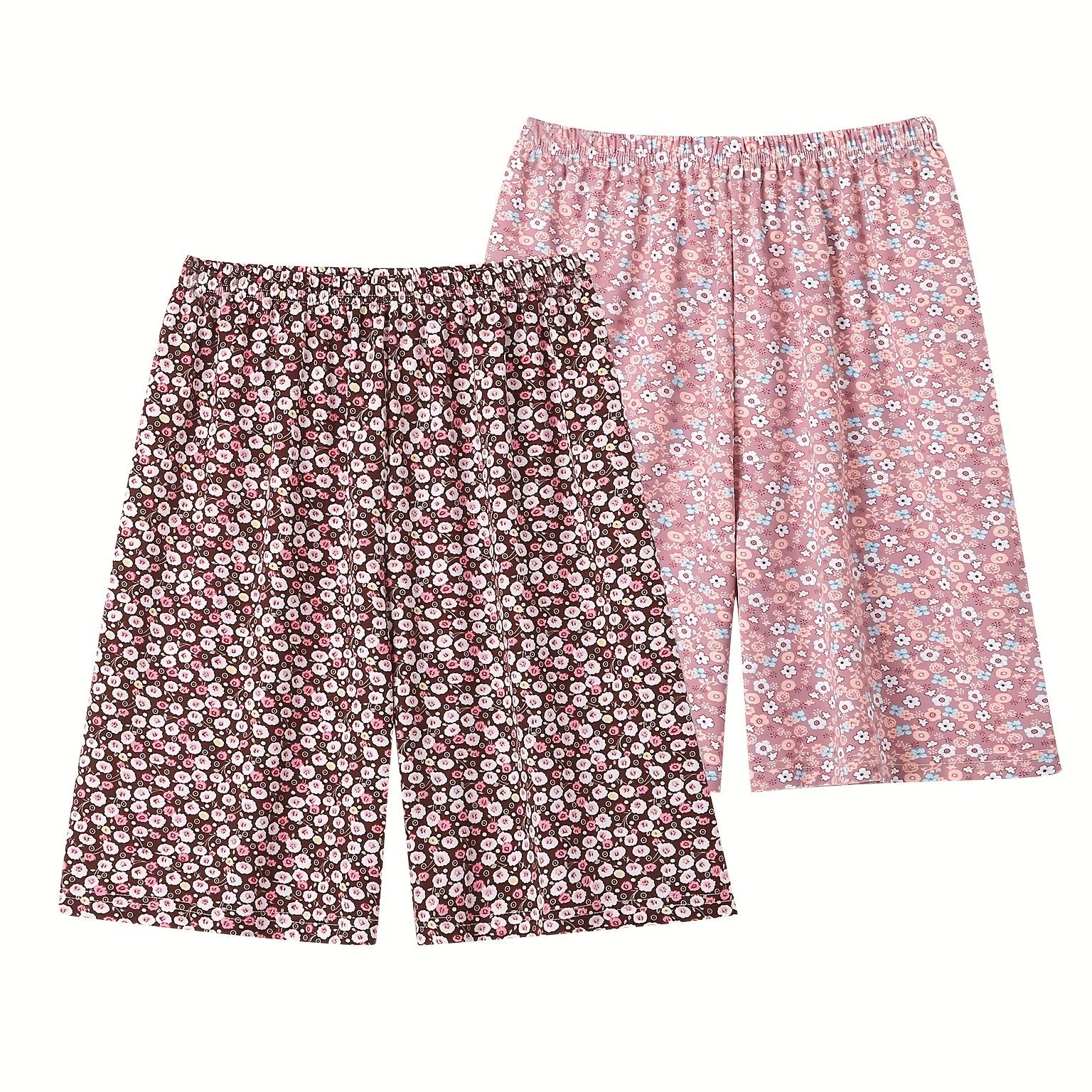 2 Pack Plus Size Pajama Bottoms Set Floral Print High Stretch