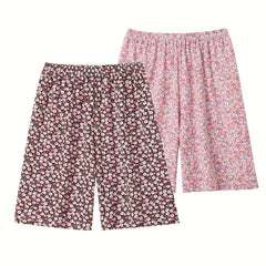 2 Pack Plus Size Pajama Bottoms Set Floral Print High Stretch