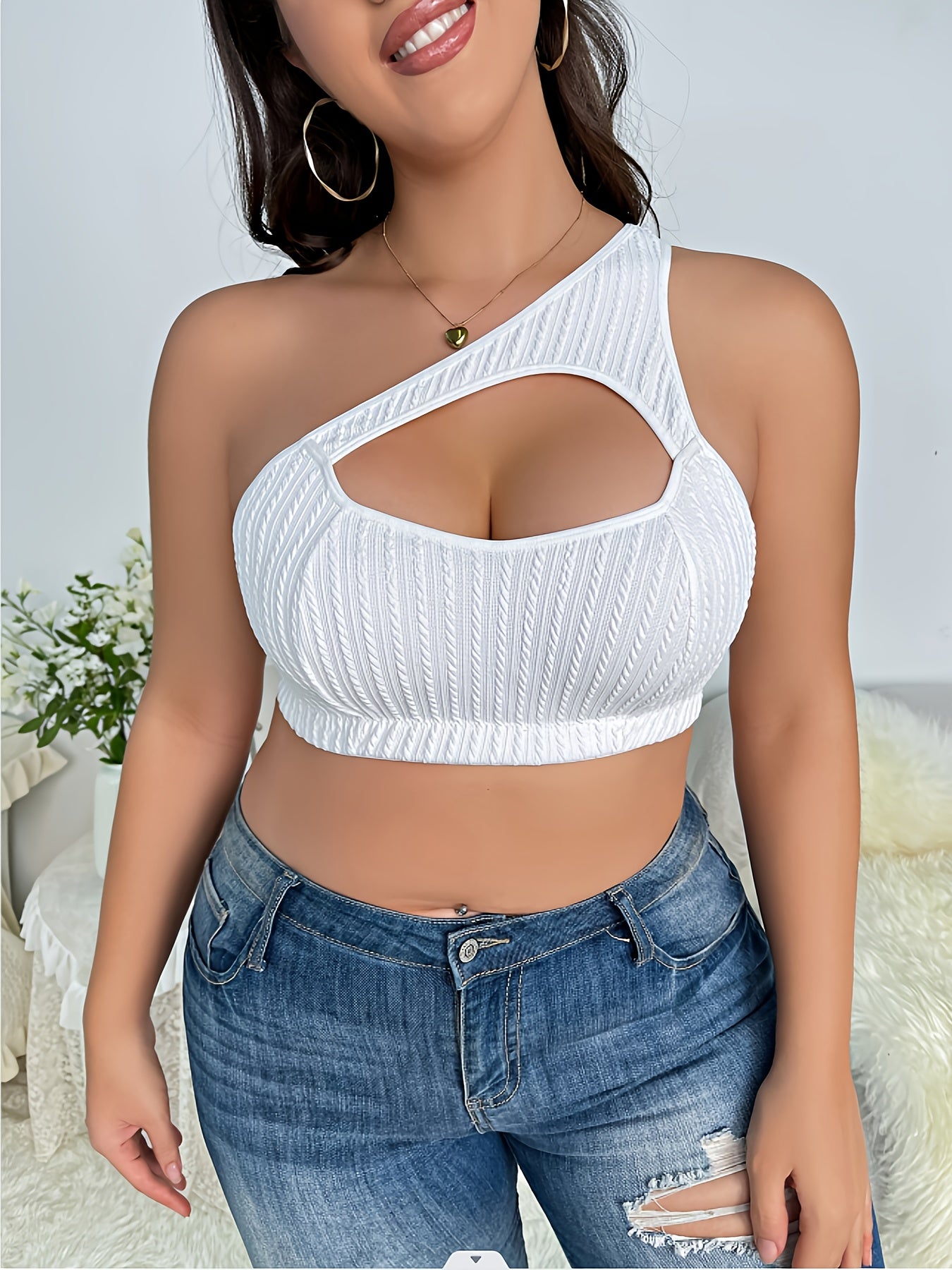 Sexy Bra Women's Solid Cable Knit One Shoulder Bralette
