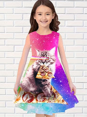 Girls 3D Cat Sleeveless Dress for Summer Outdoor