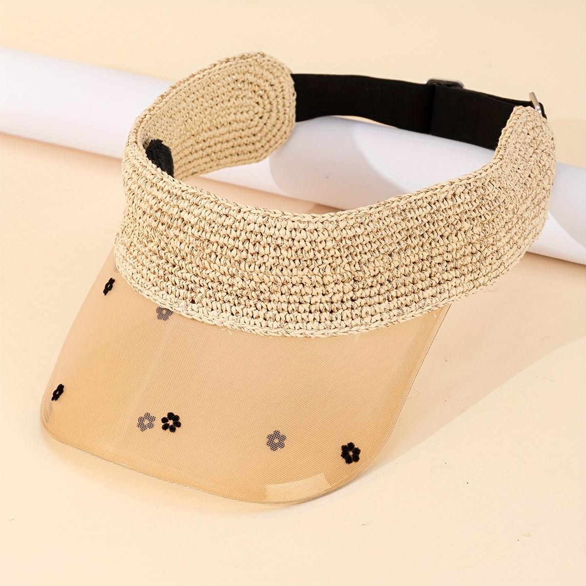 Raffia Visor Hat Flower Print Straw Sun Hat Summer Casual Beach Hats