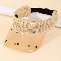 Raffia Visor Hat Flower Print Straw Sun Hat Summer Casual Beach Hats