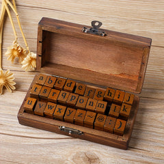 Vintage Alphabet Symbols Wooden Stamps Set - Lowercase Letter Seal Stamps