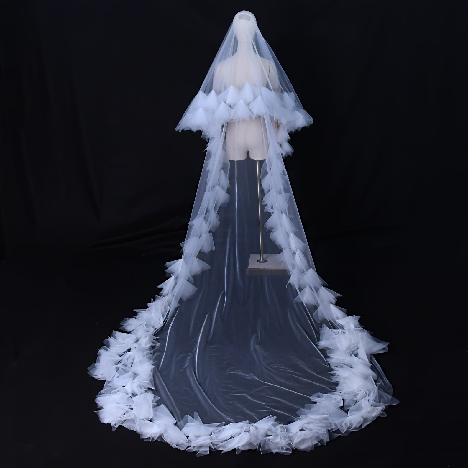 Romantic Floral Veil Cathedral Style Bridal Headpiece