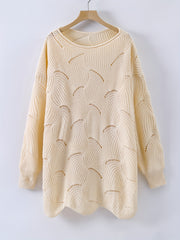 Casual Sweater Women's Solid Pointelle Long Sleeve Pullover Jumper