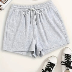Solid Drawstring Waist Pajama Shorts