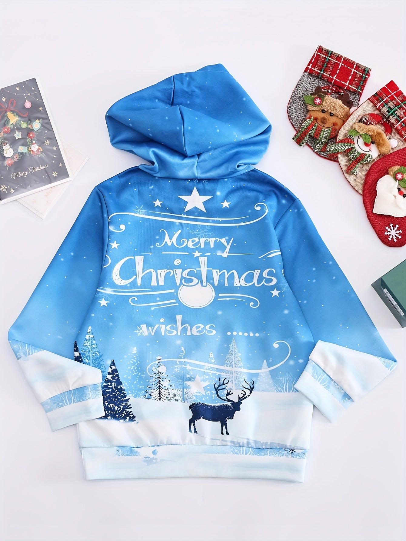 MERRY CHRISTMAS Print Hoodies Girls Comfy Pullover Tops Spring Fall Gift Christm